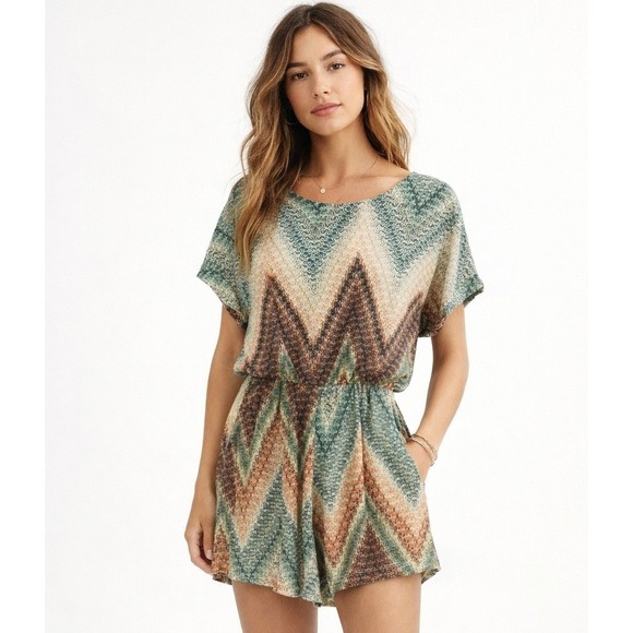 Lascana Pants - LASCANA Womens Chevron Print Open Back Romper Green Orange Size 2